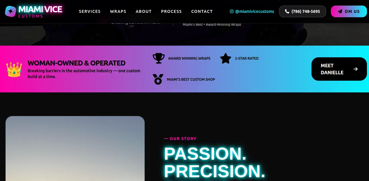 Miami Vice Custom Wraps — website for futuristic car wrapping in Southern Florida