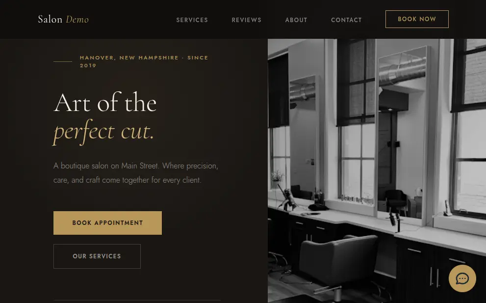 Twisted Scissors hair salon website demo with integrated online booking built by Lupine Web Design